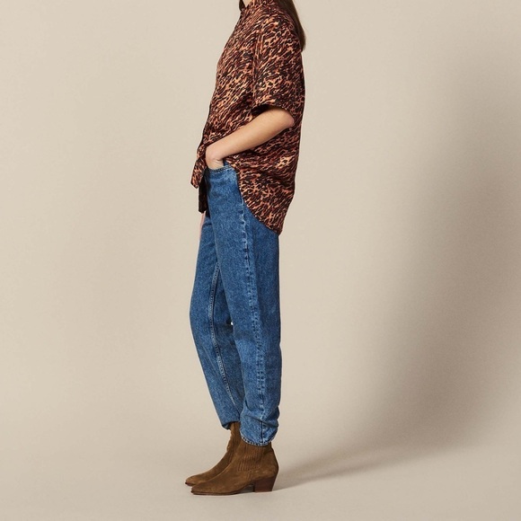 Sandro Paris | Evie Leopard Print Silk Short Sleeve Shirt | 2 (Medium) - Picture 4 of 12